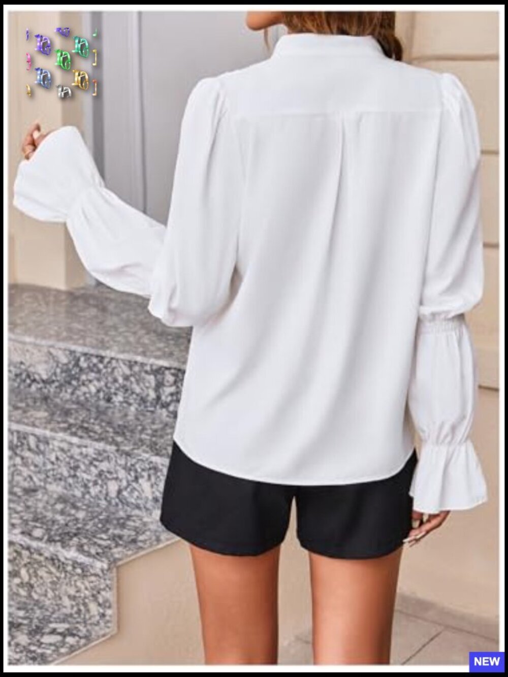 Puff Sleeve Button Down Blouse Vintage Loose Fit Dressy Casual Top - Picture 2 of 7